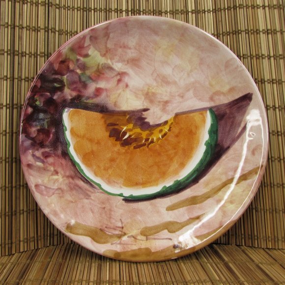 Peasant Village Italian Pottery Hand Painted Fruit Cantaloupe 8.25" Salad Plate - Picture 3 of 11